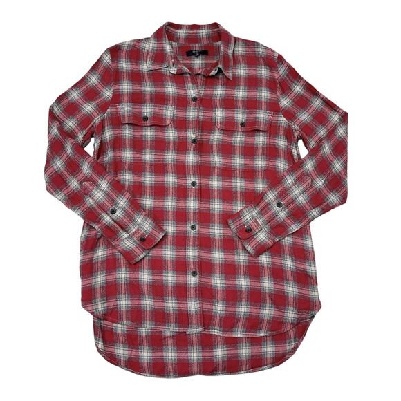 Madewell Flannel Shirt Women’s Size Small Red Plaid Button Front Top Long Sleeve - Picture 2 of 10